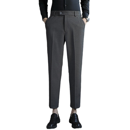 Straight Retro Brown Elastic Slim Fit Brown Casual Pants - D&A