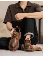 Genuine Leather Breathable Platform Height Increasing Work Casual Shoes - D&A