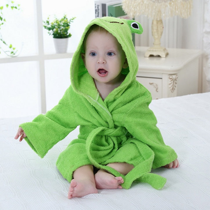 Cartoon Cute Animal Modeling Baby Bath Towels Baby Bathrobes Cotton Children's Bathrobes Baby Hooded Green frog - D&A