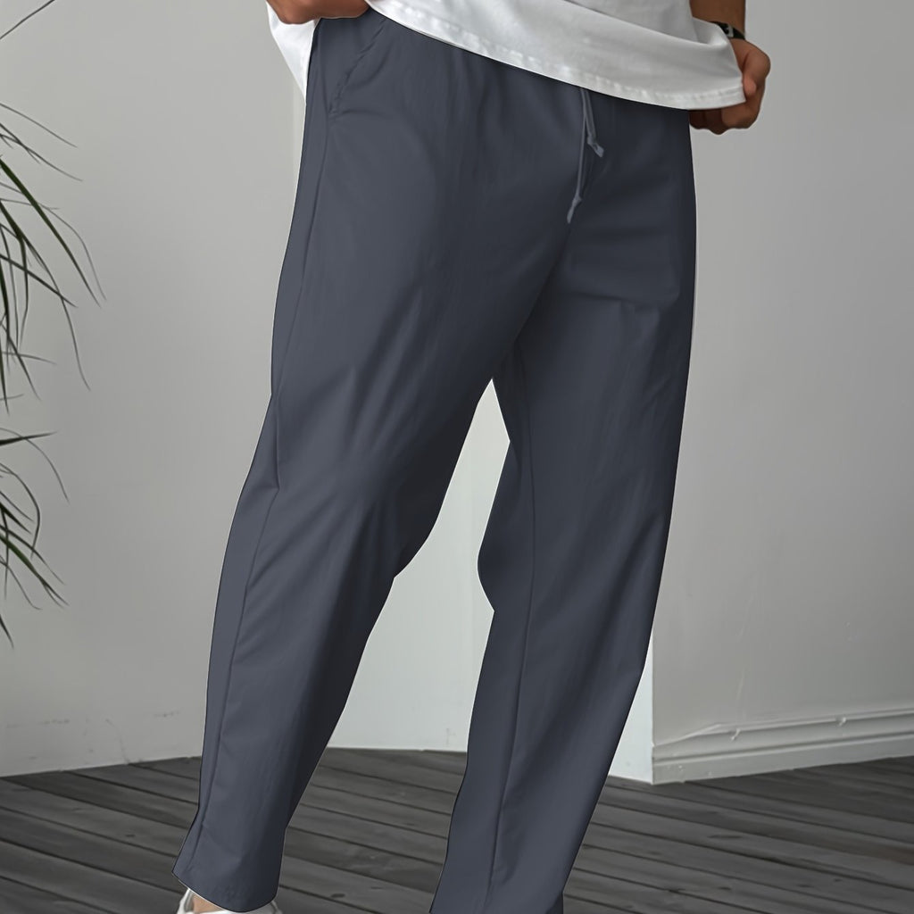 Men's Pure Color Ribbon Pocket Casual Drawstring Trousers - D&A