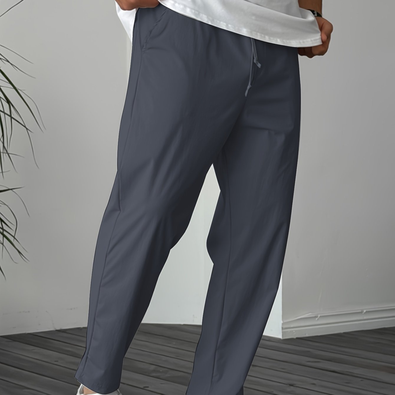 Men's Pure Color Ribbon Pocket Casual Drawstring Trousers DarkGray - D&A