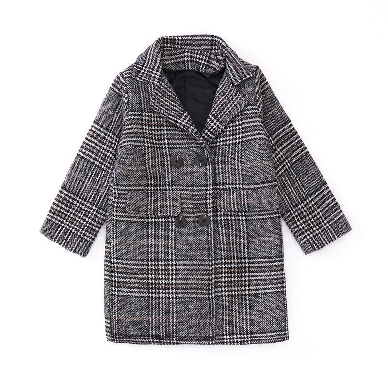 Gray plaid houndstooth coat for girls - D&A