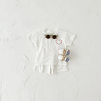 Heart Printing Short Sleeve Suit Korean Style Baby Boys' And Girls' Clothing Two-piece Set White - D&A