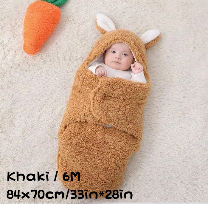 Super Soft Baby Sleeping Bag Fluffy Fleece Newborn Blanket Swaddle Blankets, Unisex Baby Wrap For Newborn Baby Boys Girls With Head-Protecting & Head-Supporting Function, Wearable Swaddle Sleep Sack Khaki 6M - D&A
