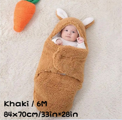 Super Soft Baby Sleeping Bag Fluffy Fleece Newborn Blanket Swaddle Blankets, Unisex Baby Wrap For Newborn Baby Boys Girls With Head-Protecting & Head-Supporting Function, Wearable Swaddle Sleep Sack Khaki 6M - D&A
