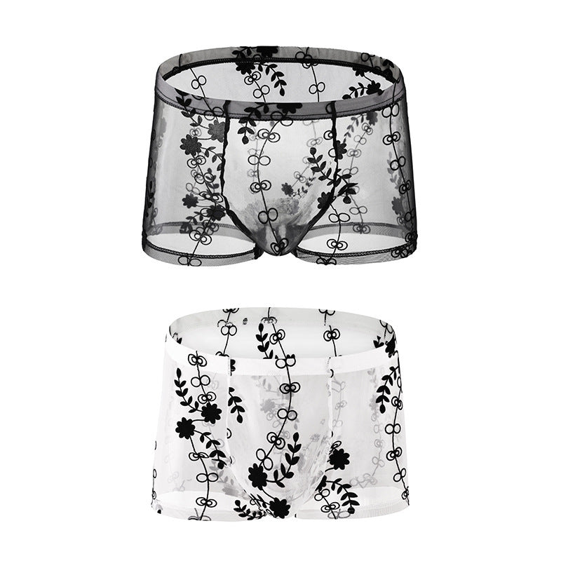 Lace Sexy Boxer Men's Sexy Transparent Black And White - D&A