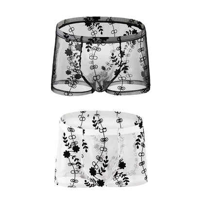 Lace Sexy Boxer Men's Sexy Transparent Black And White - D&A