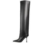 Pointed-toe Stiletto Slip-on Below The Knee Plus Size Straight Women's Boots - D&A