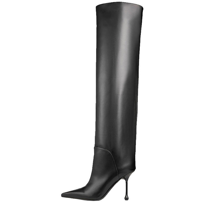 Pointed-toe Stiletto Slip-on Below The Knee Plus Size Straight Women's Boots - D&A