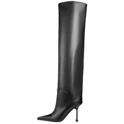 Pointed-toe Stiletto Slip-on Below The Knee Plus Size Straight Women's Boots - D&A