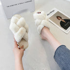 Open Toe Fluffy Slippers Women's Artificial Fur Couple Plush - D&A
