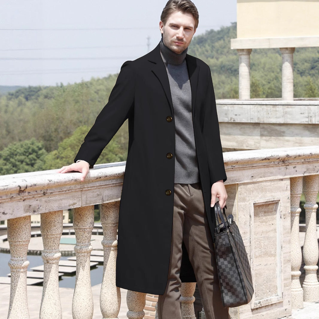 Men's Casual Extended Above The Knee Woolen Trench Coat - D&A