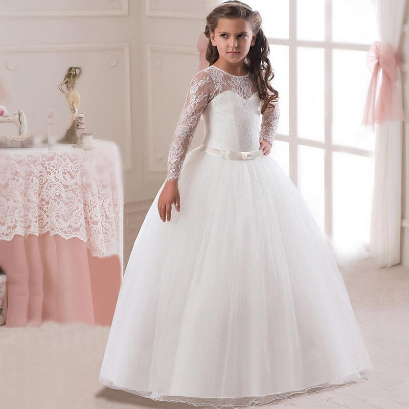 Kids Long Flower Girl Dress Dress White - D&A