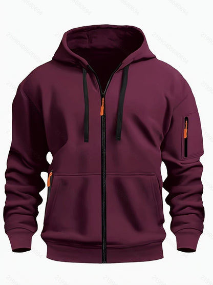 Zipper Hooded Sweatshirt Men's Sports Casual Cardigan Coat Wine Red - D&A