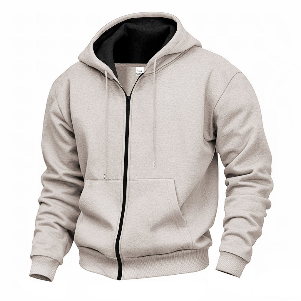 Men's Warm With Velvet Hooded Zipper Casual Sweatshirt - D&A