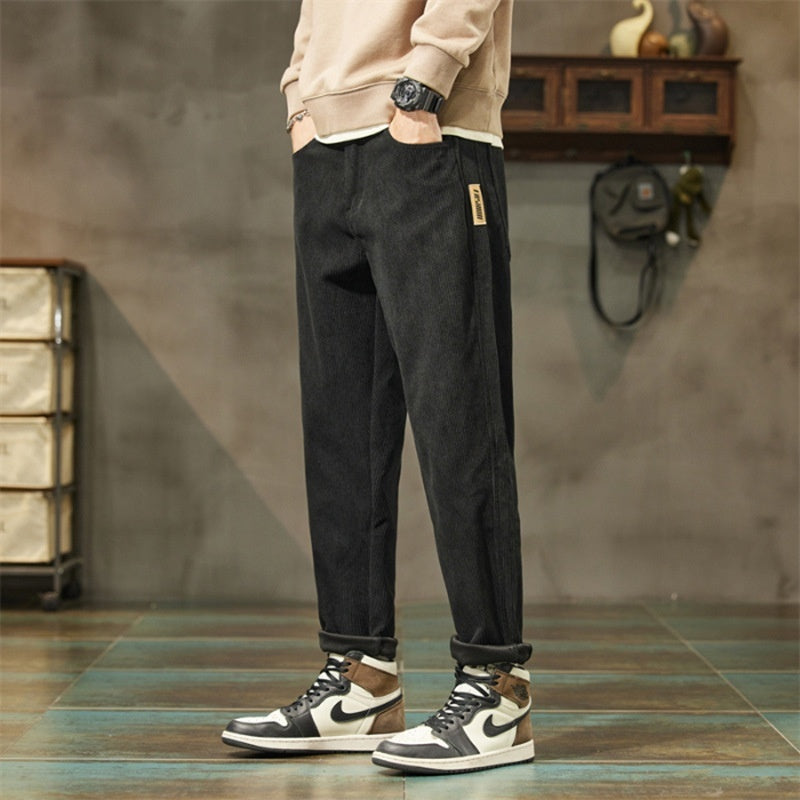 Corduroy Men's Casual Pants Trendy Brand Simple All-match Black - D&A