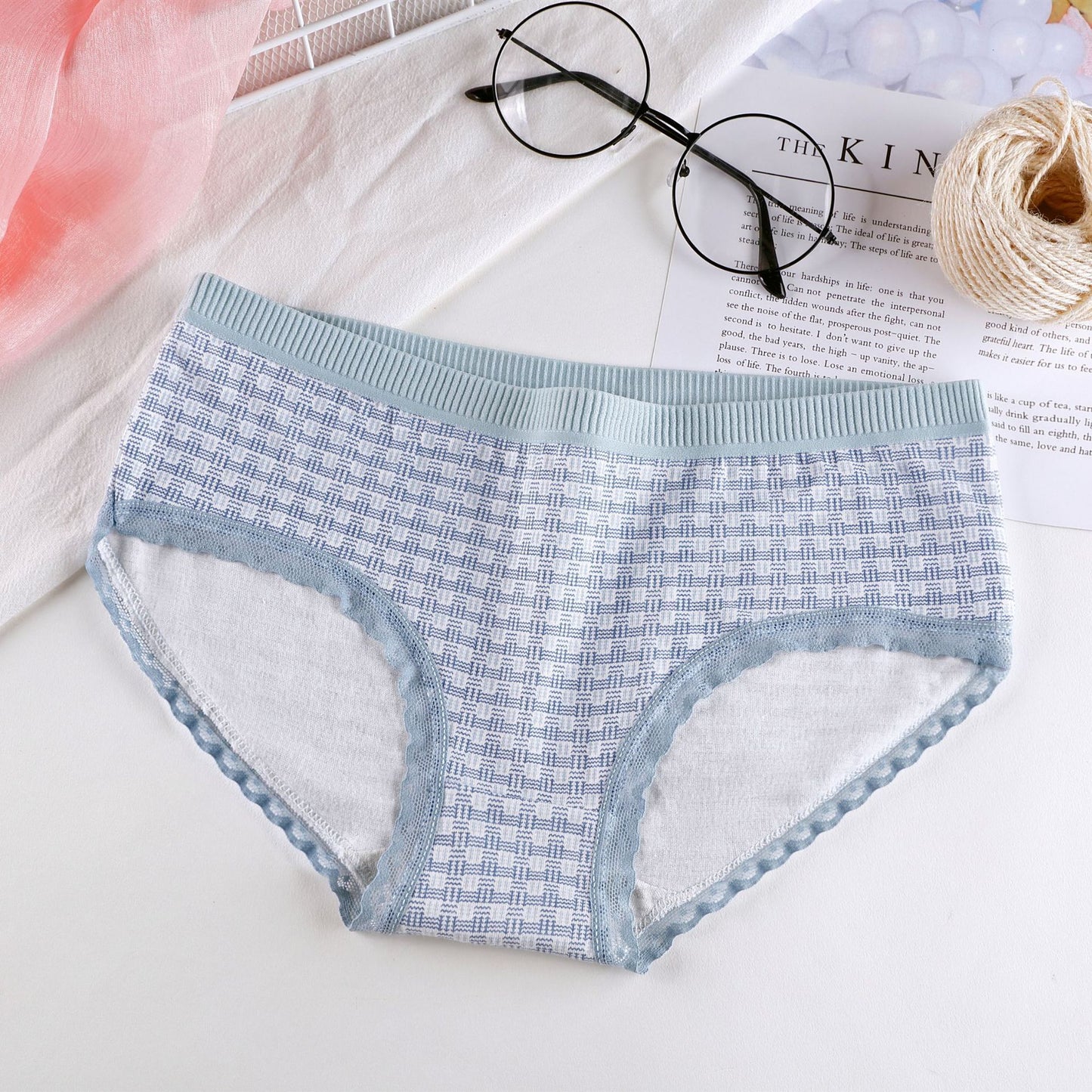 Plaid Printed Cotton Underwear For Women In blue - D&A