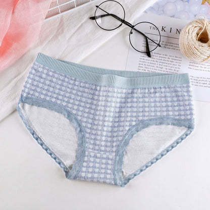 Plaid Printed Cotton Underwear For Women In blue - D&A