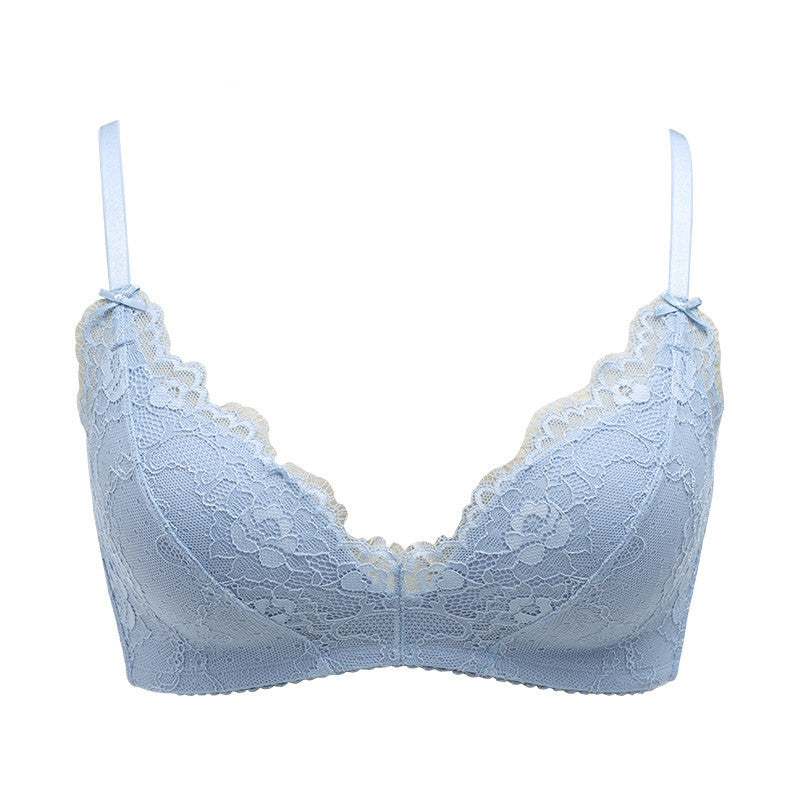 Corel Lace Thin Bra Without Steel Ring Bra Blue - D&A