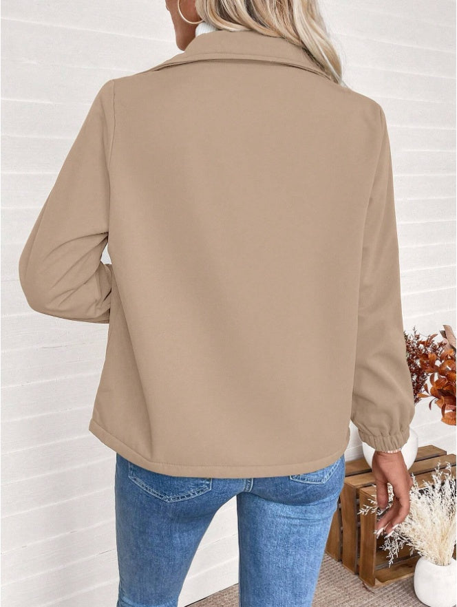 Casual Solid Color Zipper Fleece Jacket, Autumn Winter - D&A
