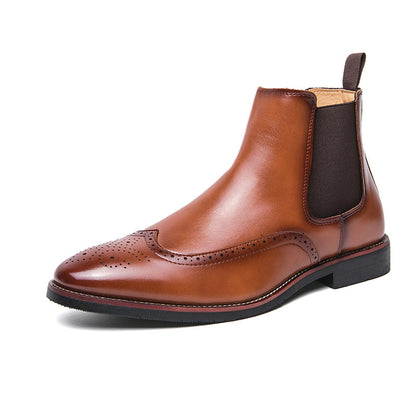 Autumn And Winter Fleece-lined Men's Plus Size Fashion Short Boots 80216 Brown - D&A