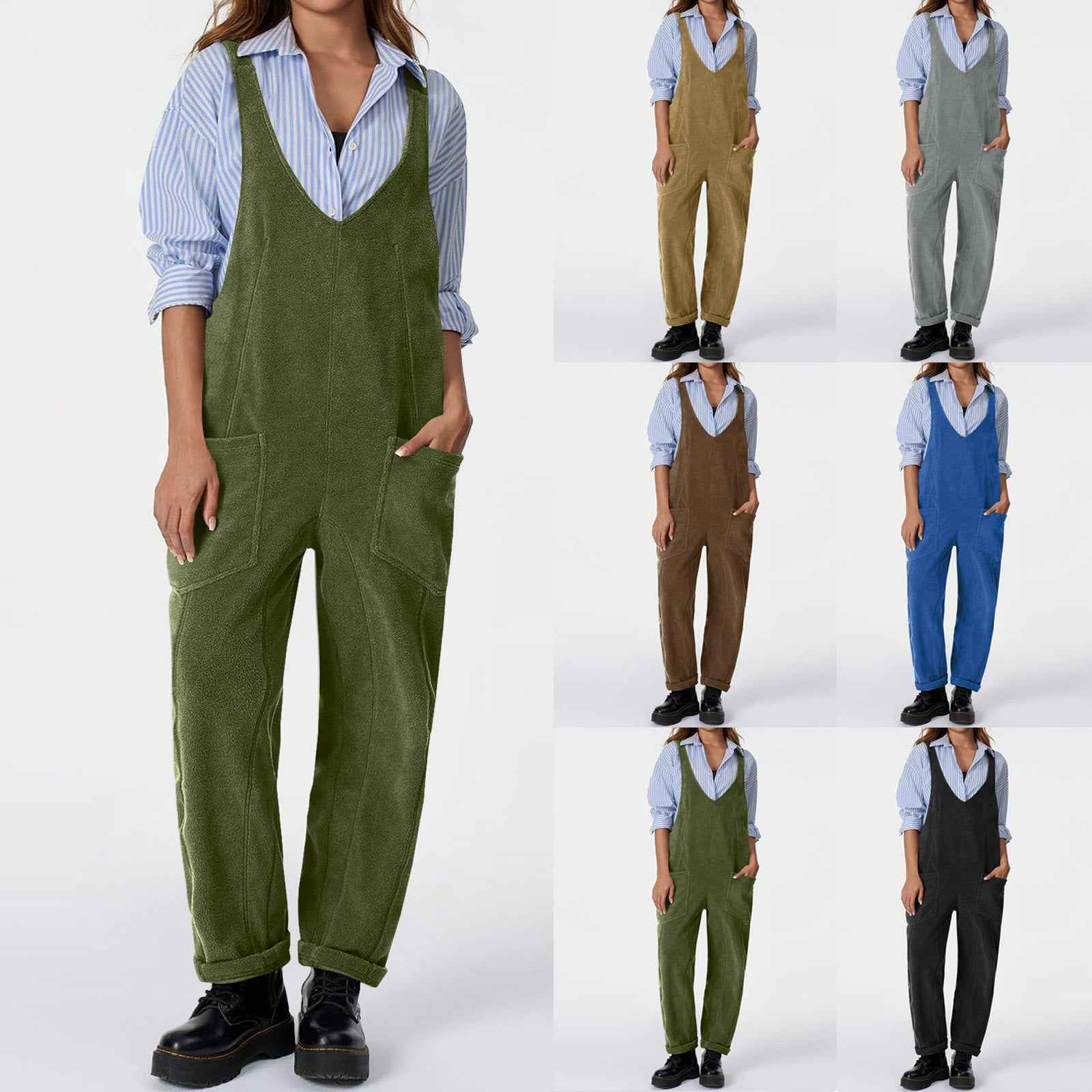 Casual Suspender Trousers Polar Fleece Tooling Style Jumpsuit