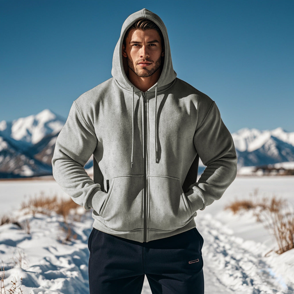 Men's Warm With Velvet Hooded Zipper Casual Sweatshirt - D&A