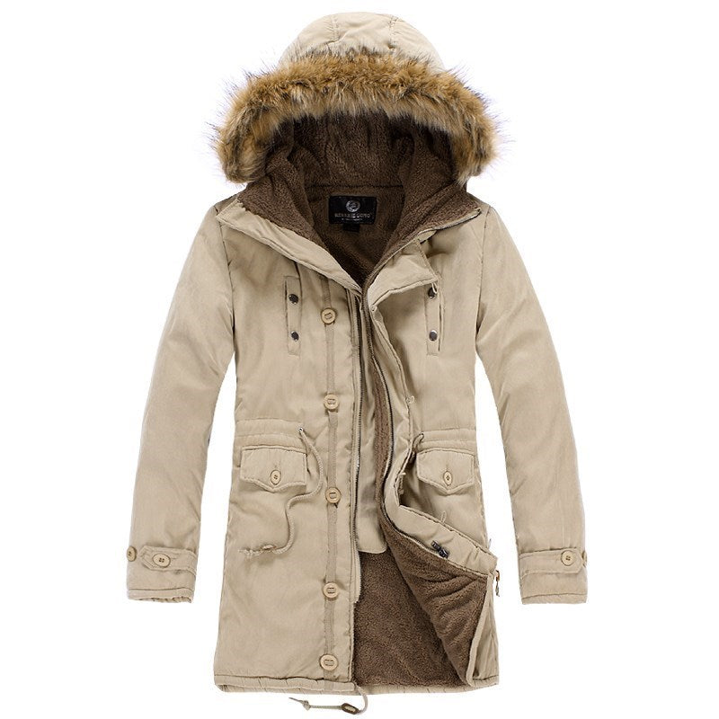 Men's Warm Overcoat Winter Coat Parka Cotton Jackets Khaki - D&A