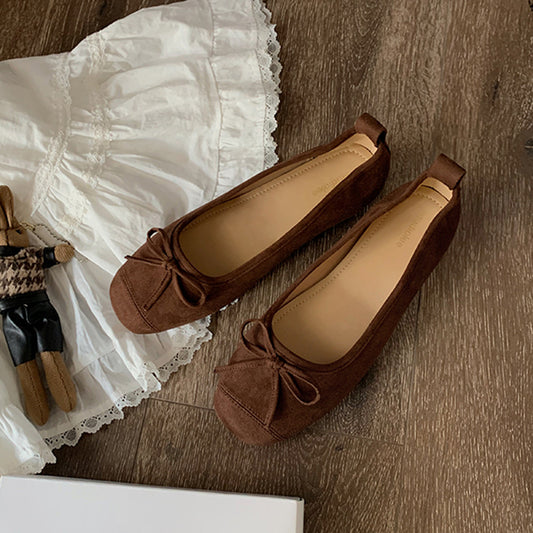 Women's Round-toe Ballet-style Bowknot Soft Surface Low-cut Flat Shoes - D&A