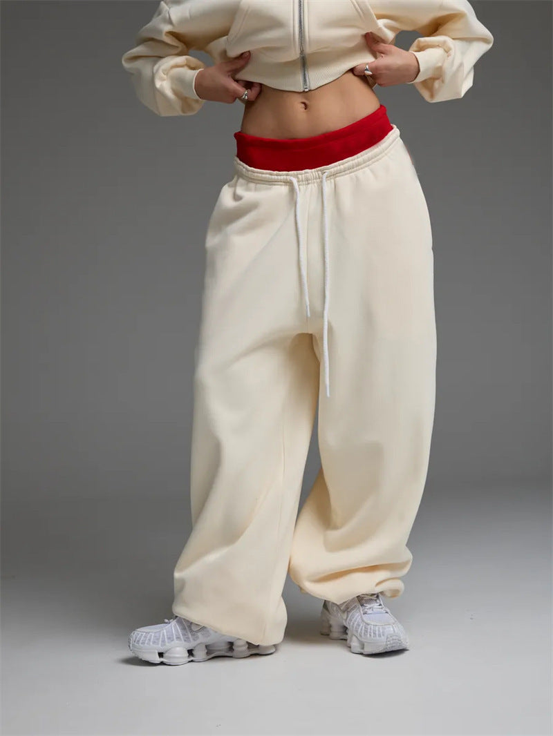 Casual Straight-leg Wide Leg Sweatpants Yellow - D&A