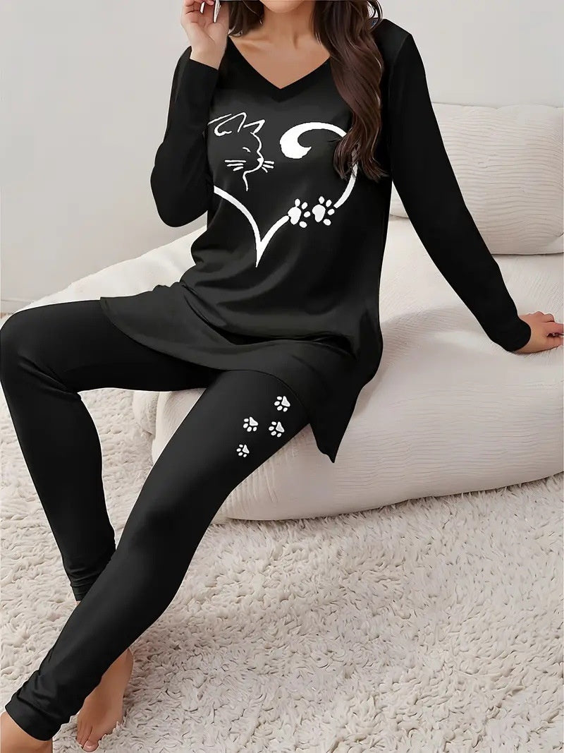 Women Vintage Fashion Floral V-neck Long Sleeve Leggings Printing Suit Figure 7 - D&A