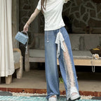 Lace Stitching Rhinestone Jeans - D&A