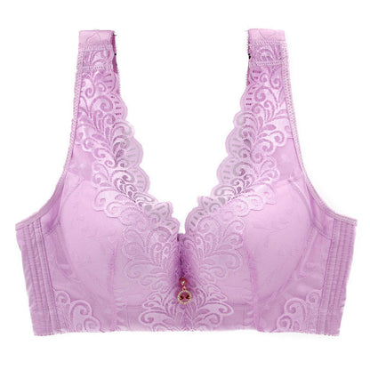 Oversized Bra Centerless Underwire Bra Wide Strap Adjuster Thin Large Cup Bra Purple - D&A