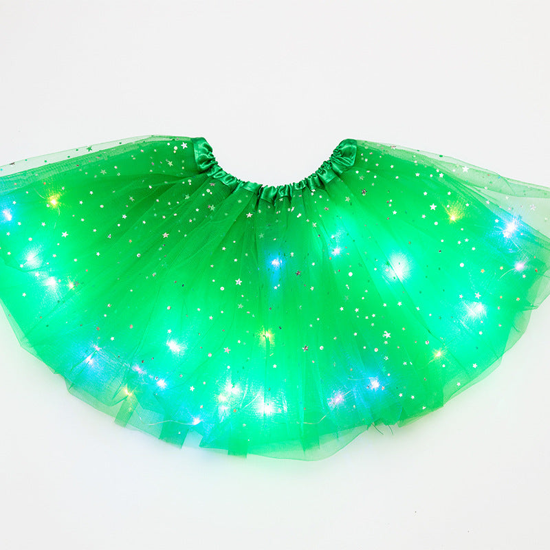 Magical & Luminous LED Princess Halloween Tutu Skirt Sequins Shiny Skirt green - D&A