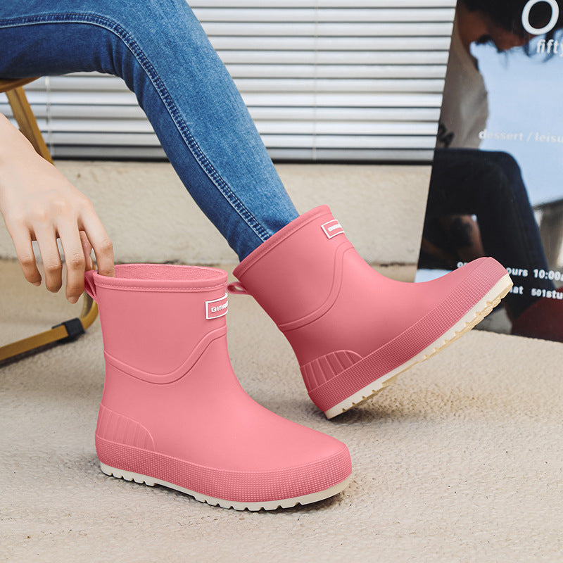 Mid-calf Women's Stylish Water Shoes Outdoor Non-slip Adult Rain Boots Pink - D&A