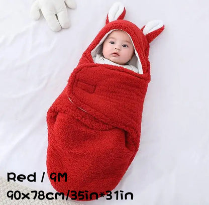Super Soft Baby Sleeping Bag Fluffy Fleece Newborn Blanket Swaddle Blankets, Unisex Baby Wrap For Newborn Baby Boys Girls With Head-Protecting & Head-Supporting Function, Wearable Swaddle Sleep Sack Red 9M - D&A