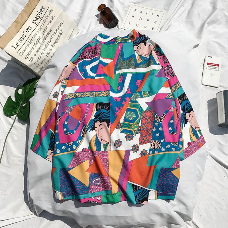 Japanese Style Kimono Jacket Men Summer Sleeve Men's Kimono Jackets harajuku men's cardigan outwear - D&A