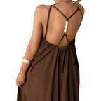 Solid Color And V-neck Sling CasualDress - D&A