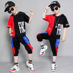 Children's clothing summer new boy short-sleeved suit in the big boy summer Korean version of the boy stitching sportswear tide - D&A