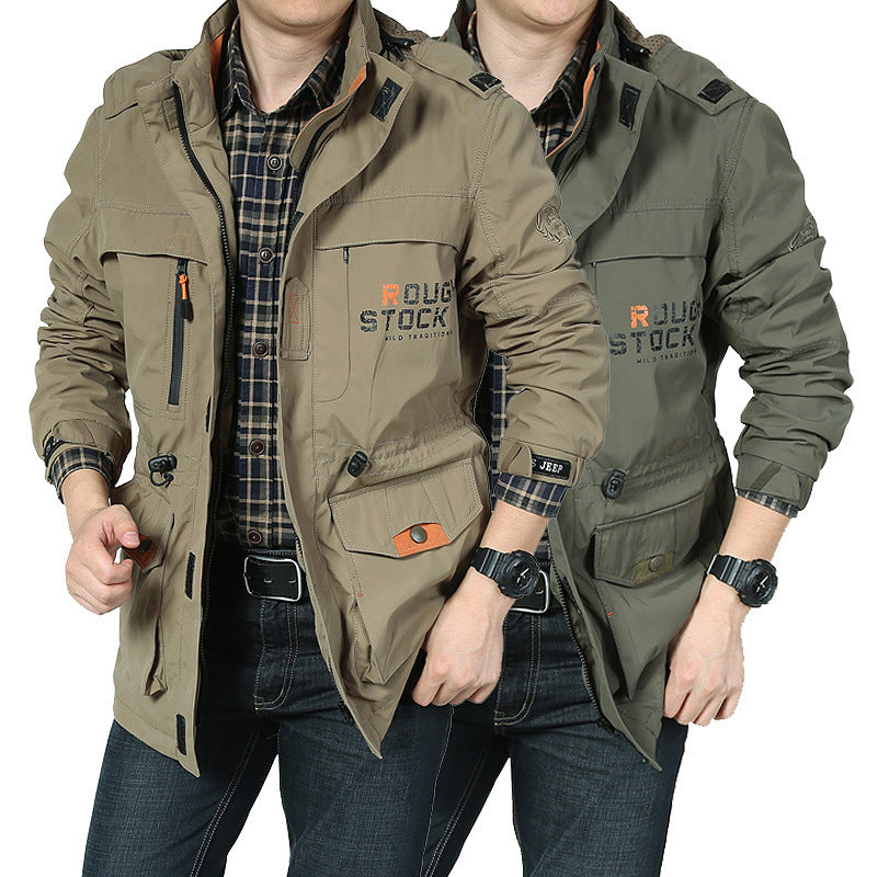 Spring thin Jacket jacket Men's casual outdoor waterproof breathable long hooded stand collar Jackets men 086 - D&A
