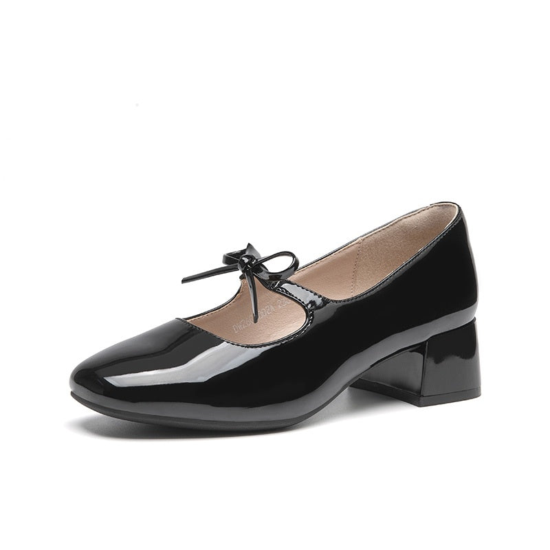 Comfortable Soft Soled Bow Mary Jane Shoes Black - D&A