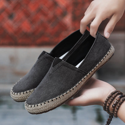 Summer Breathable Canvas Slip-on Lofter Men's Casual Linen Cloth Shoes Black - D&A
