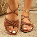 Women's Summer Elastic Band Slip-on Comfortable Lightweight Roman Flat Sandals - D&A