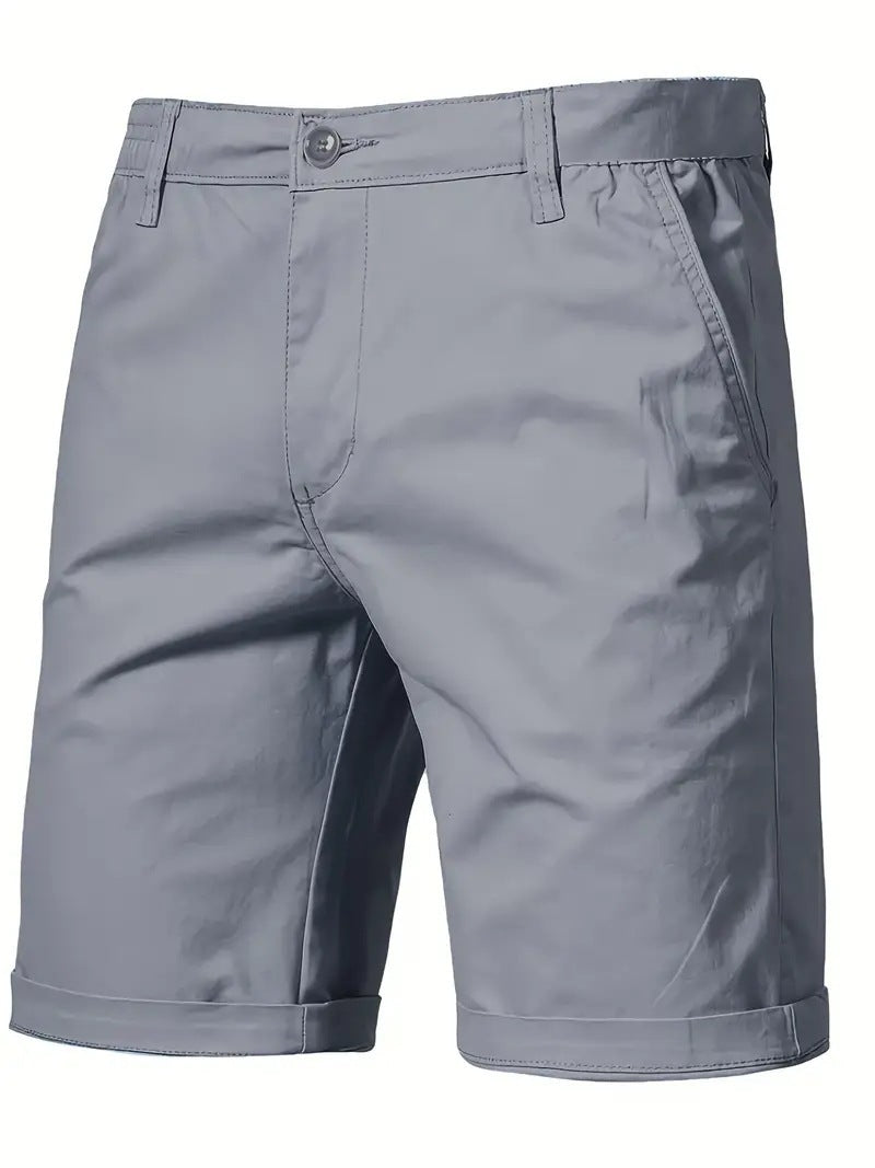 Outdoor Casual Straight-leg Slim Cropped Pants Plus Size Pure Color Cotton Camping Shorts Gray - D&A