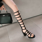 Nude High Heels Women's Summer Open Toed Hollow Thin High Tube Sandal Boots - D&A