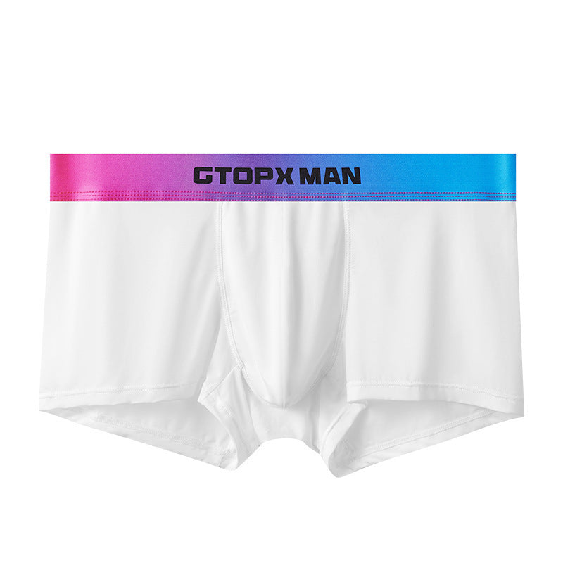 Men's Ice Silk U Convex Low Waist Thin Summer Gradient Boxers White - D&A