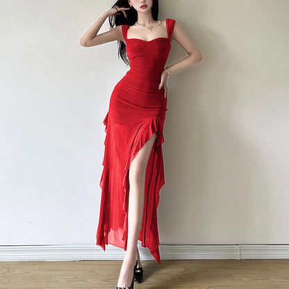 Spring New Women's Sexy Hot Girl Strap Tube Top Split Sheath Long Dress - D&A