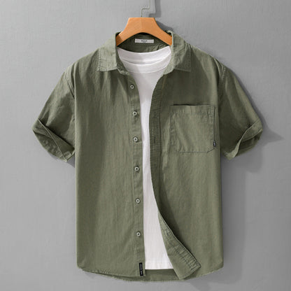 Summer Menswear White Simple Short Sleeve Shirt Army Green - D&A