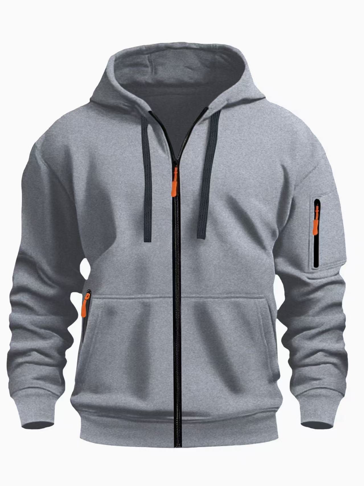 Zipper Hooded Sweatshirt Men's Sports Casual Cardigan Coat Light Gray - D&A