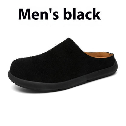 Outdoor Half Slippers Leather Shoes Black - D&A